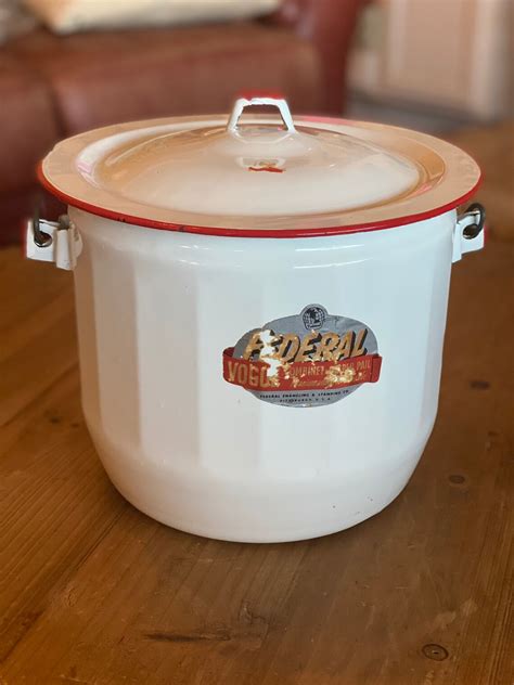 Vintage Enamelware Federal Diaper Pail Red And White Trimmed Etsy