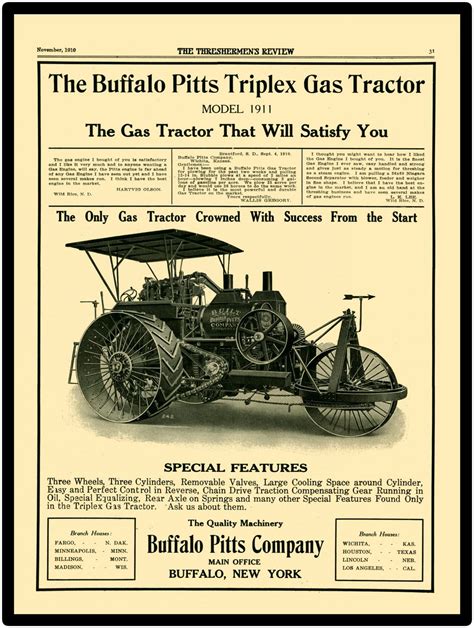 1910 Buffalo Pitts Company Collectible New Metal Sign Triplex Gas