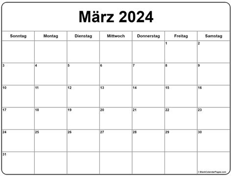 März 2024 Kalender Auf Deutsch Kalender 2024