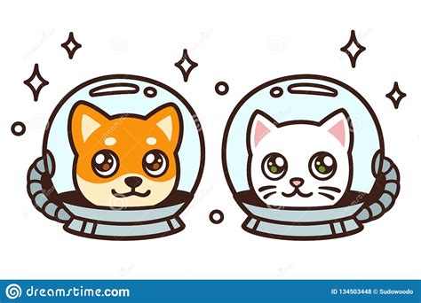 Cute Cartoon Space Cat And Dog Stock Vector Illustration