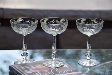 4 vintage etched crystal cocktail glasses heisey ~ dolly madison rose 1946 vintage crystal