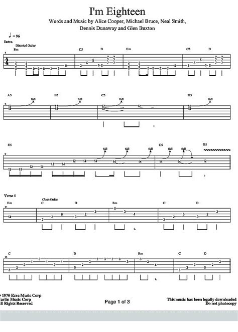 I M Eighteen Gitarre TAB PDF Noten Von Alice Cooper In Fbd