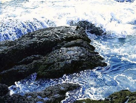 Beautiful Surf Crashing Over Black Rocks Minori Tanaka Watercolor