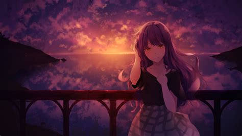 Download Sunset Outdoor Cute Anime Girl 1920x1080 Wal
