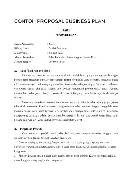 Contoh Proposal Business Plan Contoh Proposal Business Plan Bab I