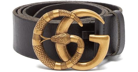 Gucci Cotton Gg Snake Buckle Leather Belt In Black For Men Save 16