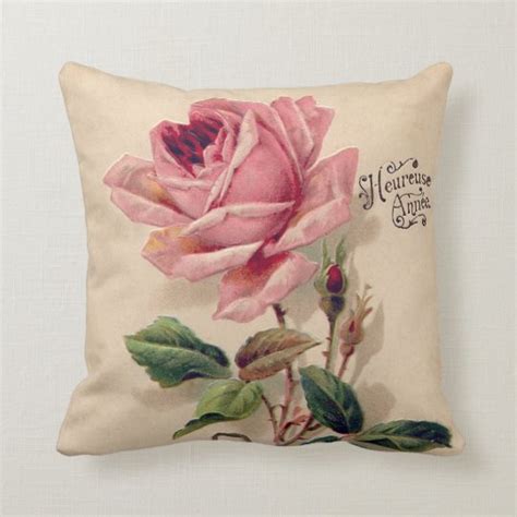 Pink Vintage Rose Throw Pillow