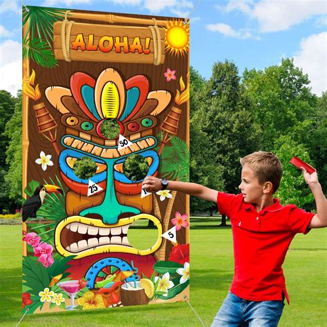 buy luau party games hawaiian game tiki party toss games banner with 3 bean bags totem decor for