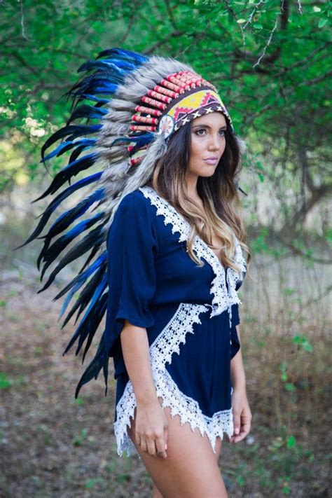 Indian Headdress Replica 100cm Chief Headdress W Real Blue Etsy