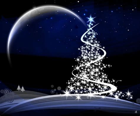 Holiday Christmas Tree Sparkles Blue Stars Moon Wallpaper Snoopy