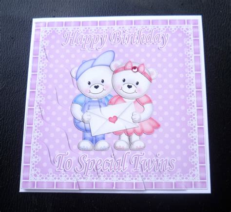To Special Twins Teddies Birthday Card Boys Girls Or Boy And Girl Ebay