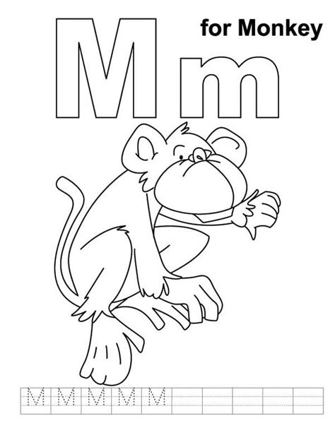 Learning Writing Letter M For Monkey For Children Coloring Page