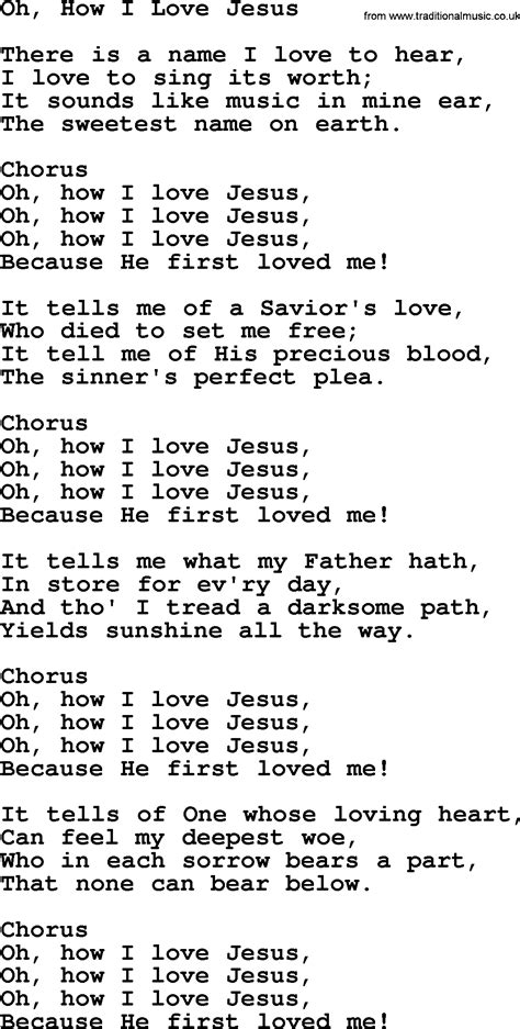 Baptist Hymnal Christian Song Oh How I Love Jesus Lyrics With Pdf