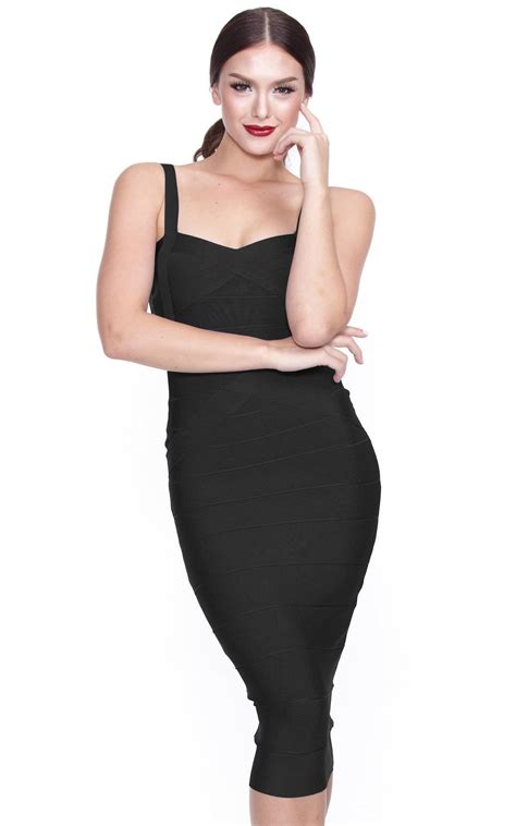 Black Bandage Spaghetti Strap Midi Dress The Kewl Shop