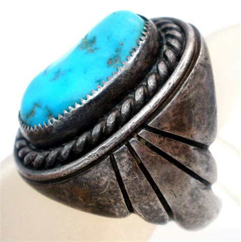 Mens Navajo Turquoise Ring Sterling Silver Vintage From The Jewelry