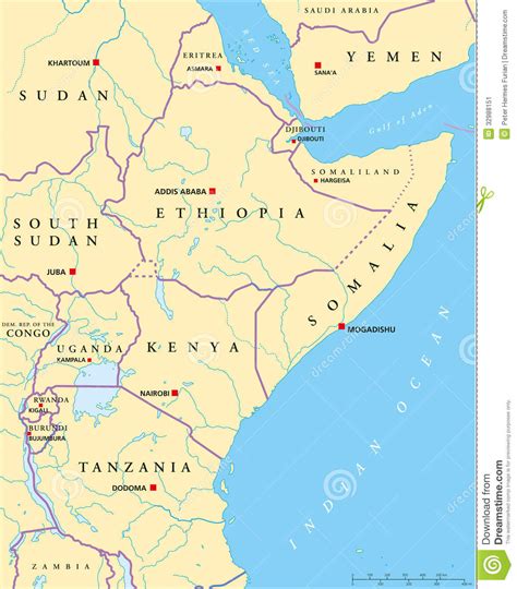 East Africa Political Map Stock Image Image 32988151