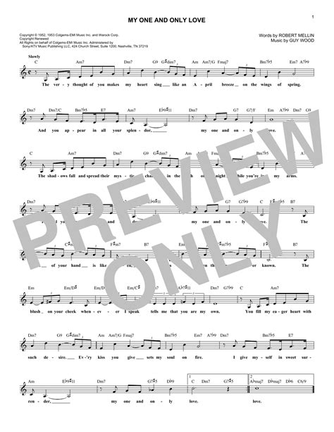 My One And Only Love Sheet Music Robert Mellin Lead Sheet Fake Book