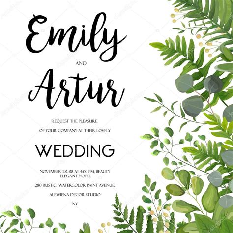 Wedding Invitation Floral Invite Card Design With Green