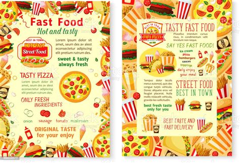 Fast Food Burgers Vector Fastfood Menu Posters Stock Illustration