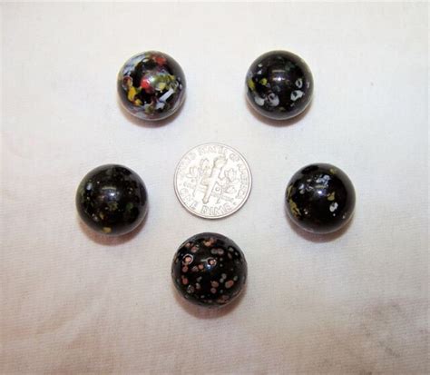 Vintage Lot B Of 5 Confetti Speckled Black Glass Marbles Ebay