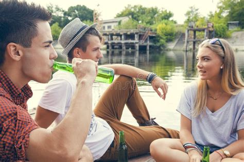 Friends Chilling Near Lake Stock Image Image Of Idyllic 78982019