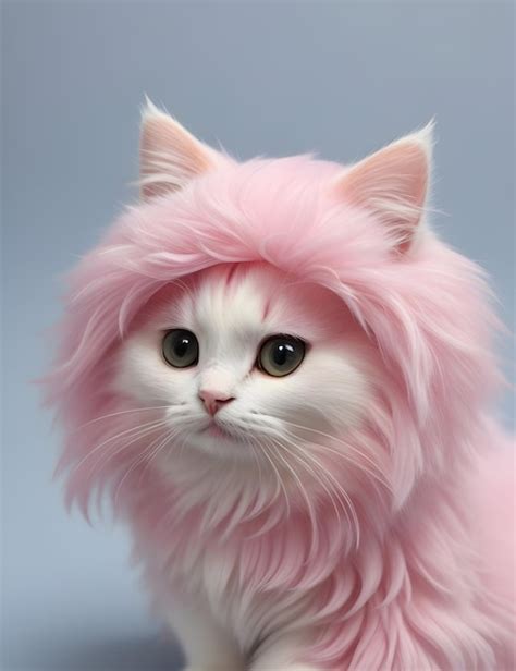 Premium Ai Image Portrait Of A Cute White Cat With Dyed Fur And Fluffy Pink Wig