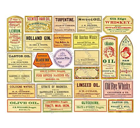 Apothecary Stickers Antique Pharmacy Art Paper Labels Printed Sheet