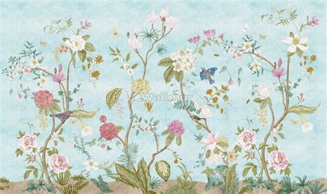 Colorful Chinoiserie Floral Wallpaper Mural Wallpaper Wallmur