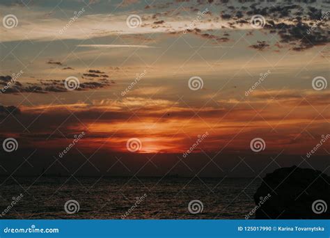 Beautiful Red Sunset Over The Calm Sea Stock Photo Image Of Beauty