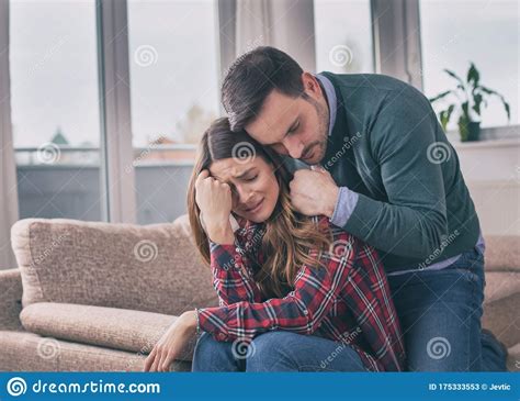 Boyfriend Consoling Crying Girl At Home Stock Image Image Of Love