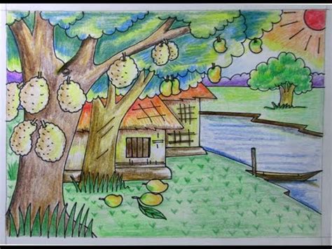 How to draw cute simple scenery step by step doodle art on paper for kids learning drawing for village scenery for kids like. How to draw a scenery of summer season step by step very ...