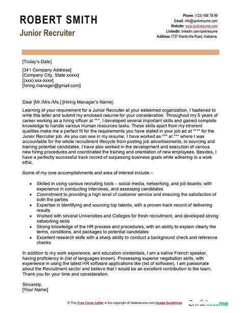 Hr Recruiter Cover Letter Examples Qwikresume