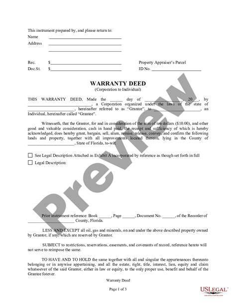 Florida Warranty Deed From Corporation To Individual Warranty Us