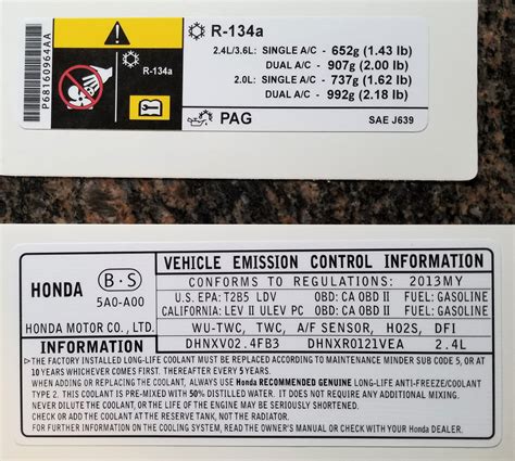 Honda Hood And Engine Labels Stickers