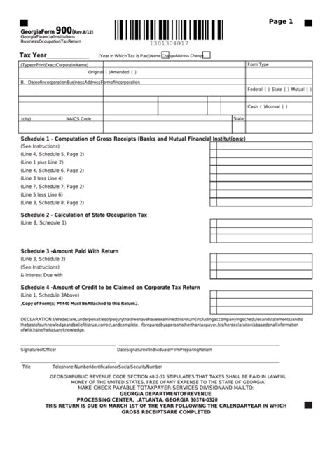 Fillable Georgia Form 900 Georgia Financial Institutions Business