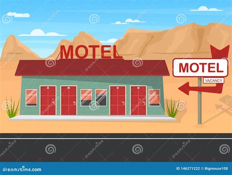 Cartoon Roadside Motel On A Landscape Background Vector Stock Vector