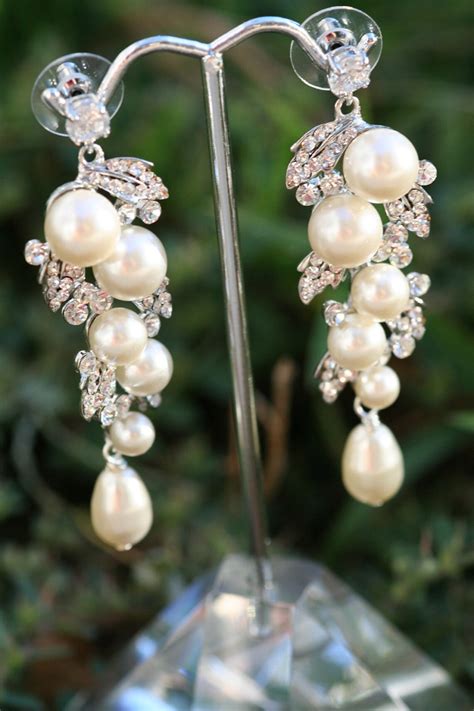 Pearl Earrings Wedding Jewelry Bridal Earrings Swarovski Etsy