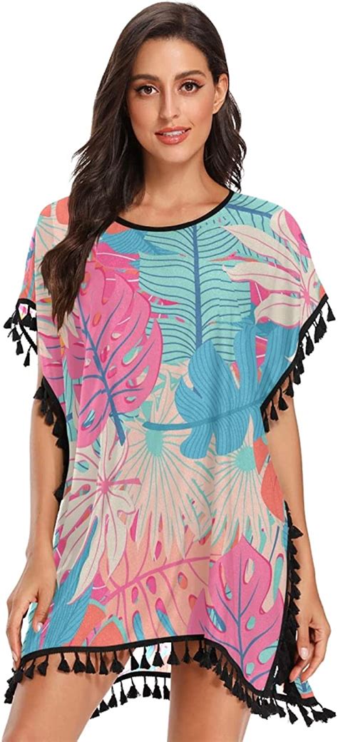 Colorful Palm Leaf Tropical Pattern Womens Beach Cover Up Bikini Tops
