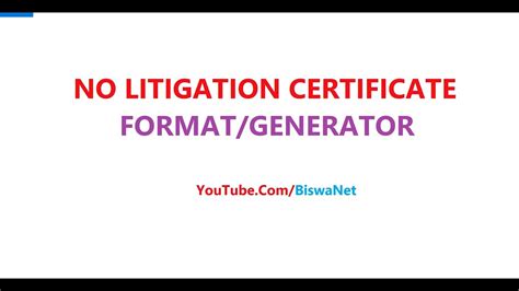 No Litigation Certificate Format Generator Youtube