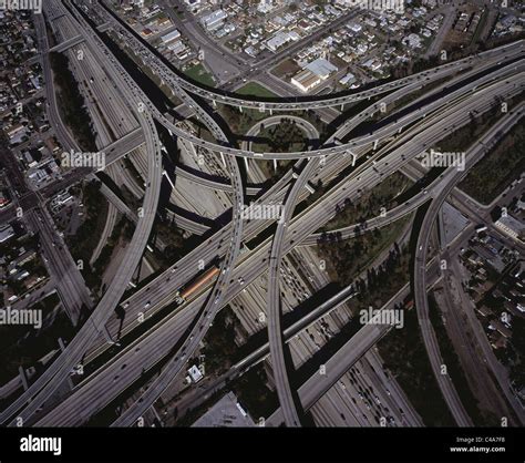 105 And 110 Freeway Interchange Aerial View Los Angeles California