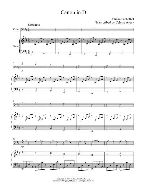 Canon In D Cello And Piano Print Sheet Music Now