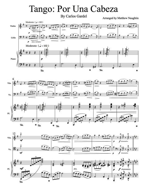 Por Una Cabeza Tango Carlos Gardel For Piano Trio Piano Tango Sheet Music