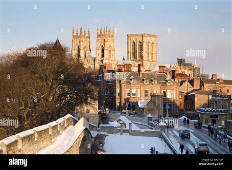 York Minster From The City Walls In Winter York Yorkshire England Stock