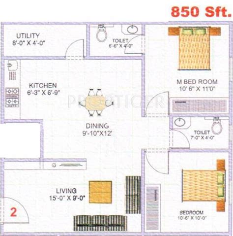 850 Sq Ft 2 Bhk Floor Plan Image Supriya Classic Available For Sale