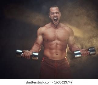 Shirtless Muscular Man Screaming While Doing Stock Photo Shutterstock
