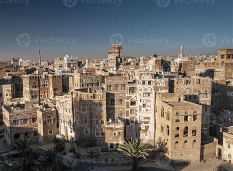 View Of Downtown Sanaa City Old Town Traditional Arabic Architecture