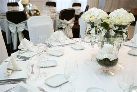 Decorative silver and blue formal party table setting. Engagement Party Ideas & Themes