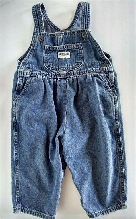 Faded Oshkosh Vestbak Bib Overalls Baby Girl Gathered Romper Blue Denim