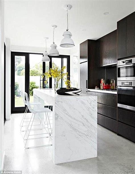 Your best stone options for black kitchen countertops will be granite, marble and quartz. Marble kitchen bench | Kitchen flooring, Kitchen style ...
