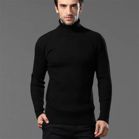 Mens Clothing 2013 Male Sweater Casual Winter Black Slim Turtleneck